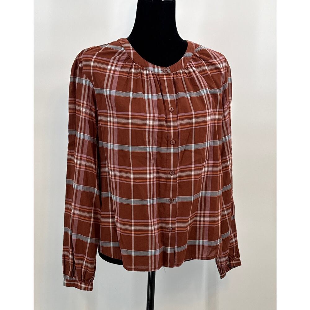 Anna Oliver Plaid Button  Blouse Small